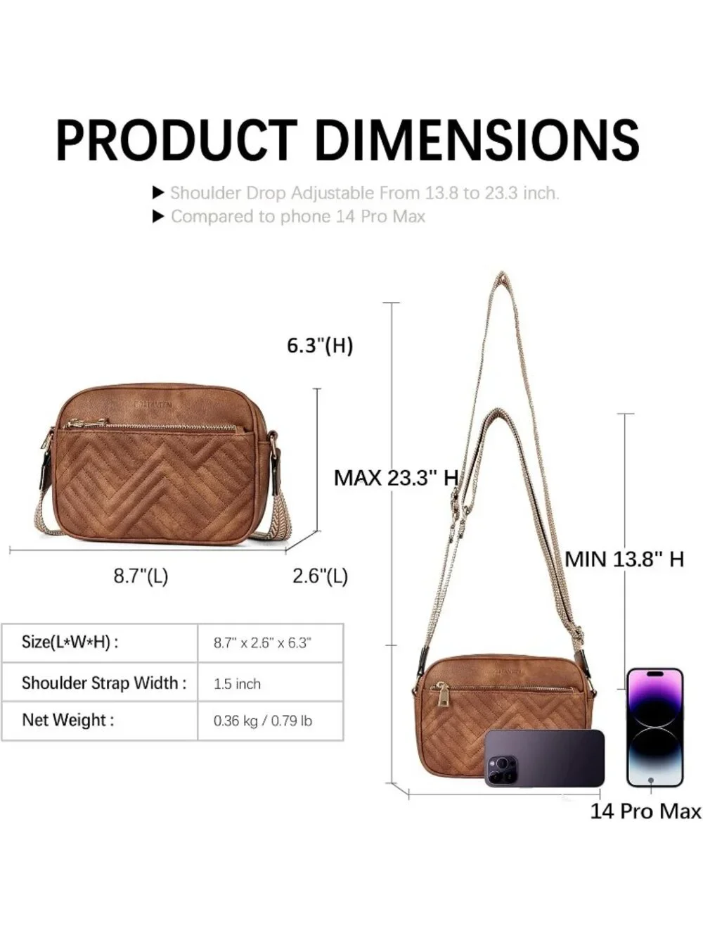 Women's Brown Leather Crossbody Purses Shoulder Handbags with Wide Strap